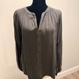 LOFT Charcoal Gray Long-Sleeve Split-Neck Blouse